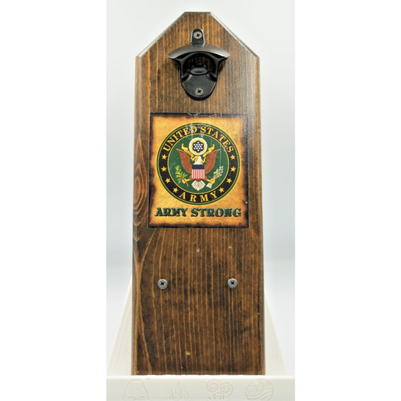 US Army "Army Strong" Wall-Mount Bottle Opener Wood Plaque Patriotic Decor - Picture 1 of 6